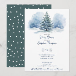 Invitación Baby Shower de color de nieve cubierta de evergree