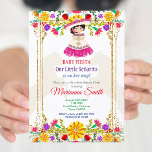 Invitación Baby Shower de color dorado floral mexicano Fiesta