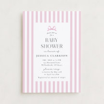Invitación Baby Shower de color rosa a rayas