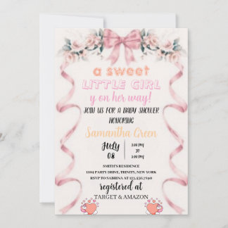 Invitación Baby Shower de color rosa editable