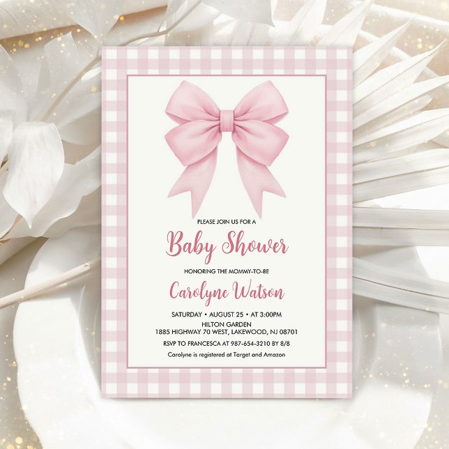 Invitación Baby Shower De Color Rosa Y Bow Rosado (Subido por el creador)