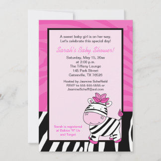 Invitación Baby Shower de color rosa Zebra 5x7