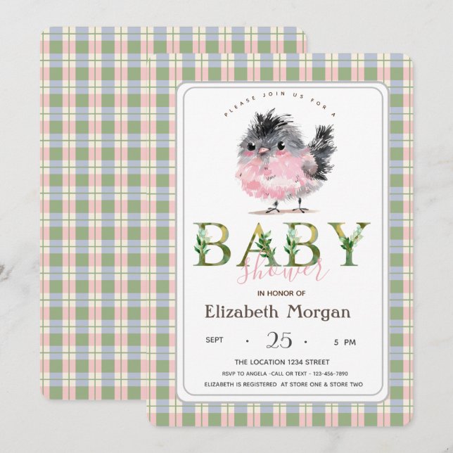 Invitación Baby Shower de color verde pálido (Anverso / Reverso)