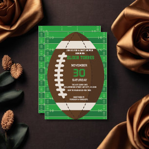 Invitación Baby Shower de color verde y marrón del fútbol ame