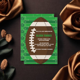 Invitación Baby Shower de color verde y marrón del fútbol ame