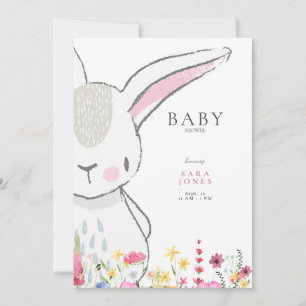 Invitación Baby Shower de color Wildflowers Rabbit