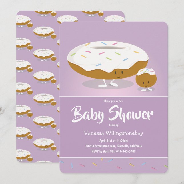 Invitación Baby Shower de comida de donut con escarcha (Anverso / Reverso)