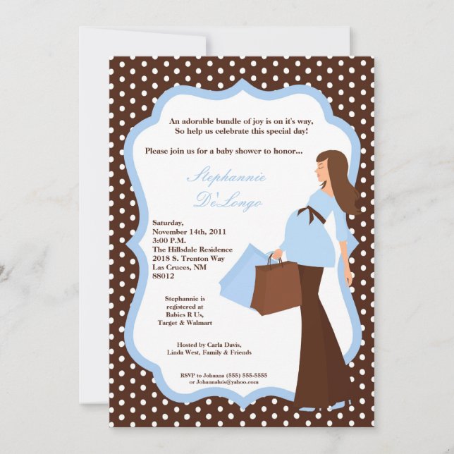 Invitación Baby Shower de compra de mamá de lunes  (Anverso)