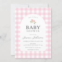 Invitación Baby Shower de comprobación de búfalo rosa y blanc