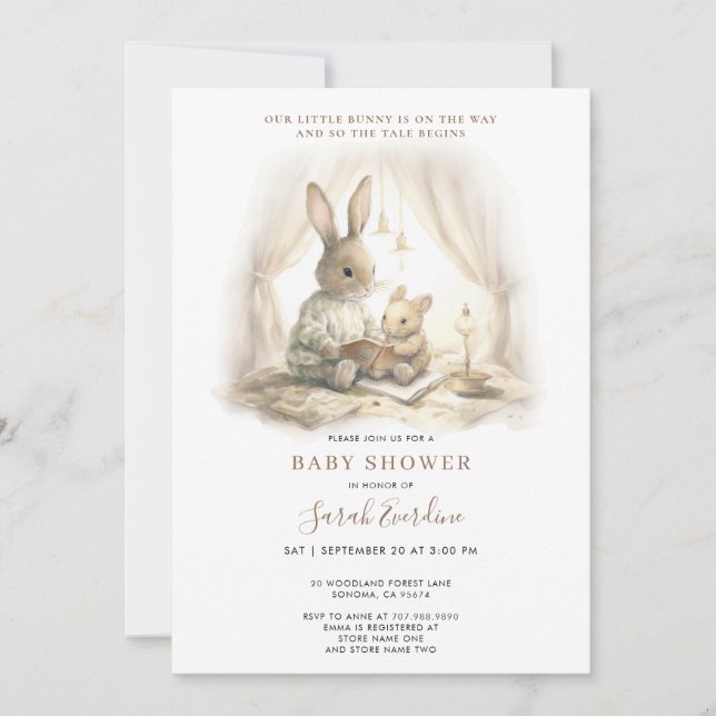 Invitación Baby Shower de conejita neutral de género (Anverso)