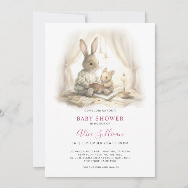 Invitación Baby Shower de conejita neutral de género (Anverso)