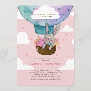 Invitación Baby Shower de conejito alto volando
