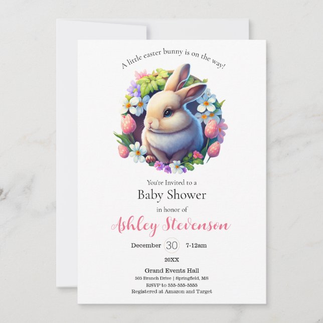 Invitación Baby Shower de conejito de Pascua simple (Anverso)