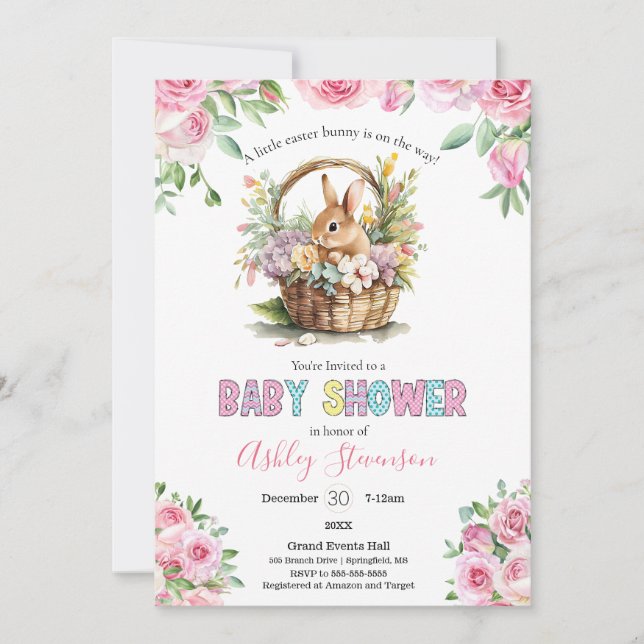 Invitación Baby Shower de conejito de Pascua simple (Anverso)
