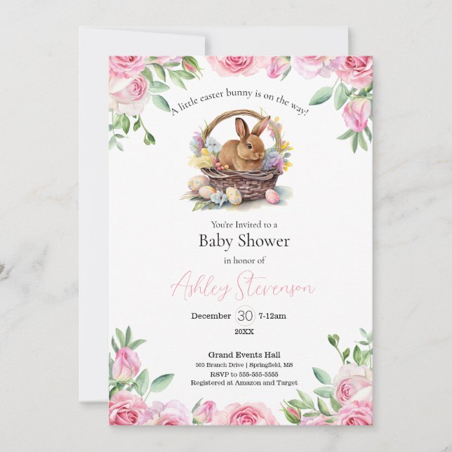 Invitación Baby Shower de conejito de Pascua simple (Anverso)