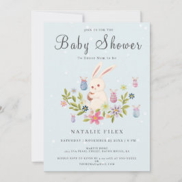 Invitación Baby Shower de conejito de Semana Santa Azul de Lu
