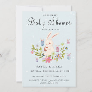 Invitación Baby Shower de conejito de Semana Santa Azul de Lu