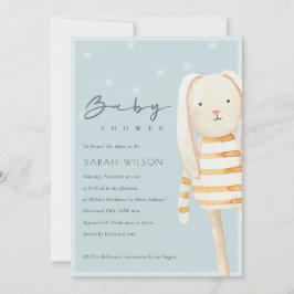Invitación Baby Shower de conejito gris azul amari
