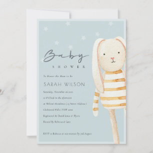 Invitación Baby Shower de conejito gris azul amari