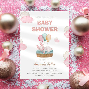 Invitación Baby Shower de conejito rosa durmiente