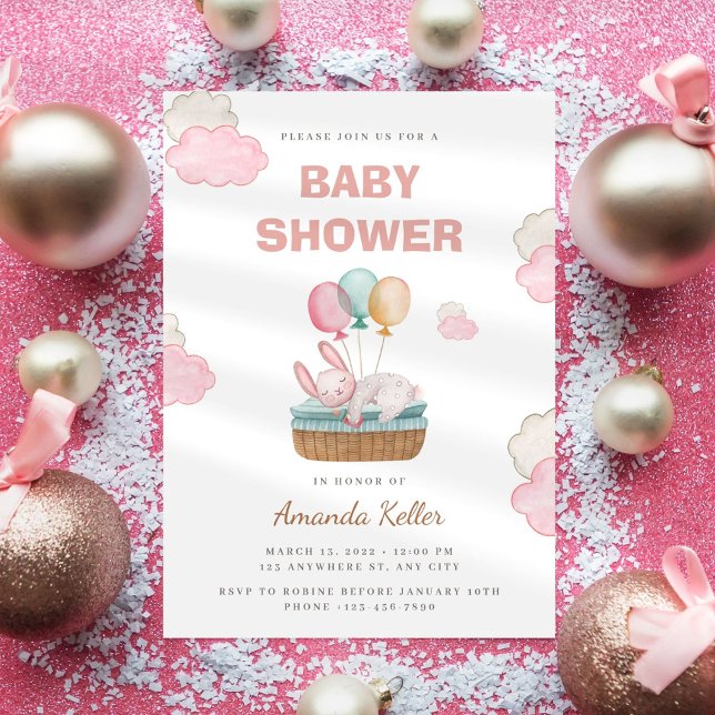 Invitación Baby Shower de conejito rosa durmiente (Subido por el creador)
