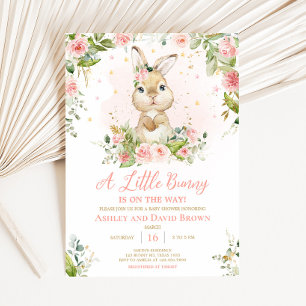 Invitación Baby Shower de conejito rosa floral