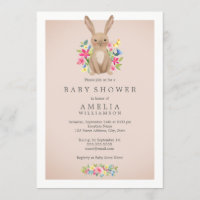 Invitación Baby Shower de conejito rosado dulce Wo