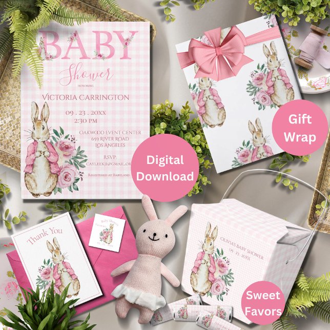 Invitación Baby Shower de conejo conejo conejo rosa (Subido por el creador)
