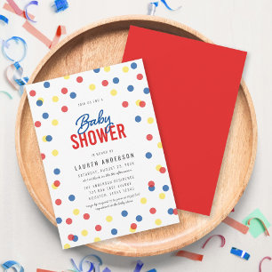 Invitación Baby Shower de confetti amarillo rojo