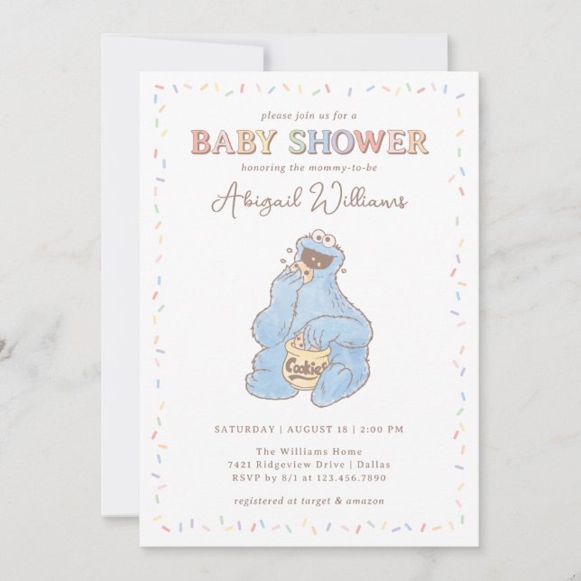 Invitación Baby Shower de Confetti de Cookie de Plaza Sésamo (Anverso)