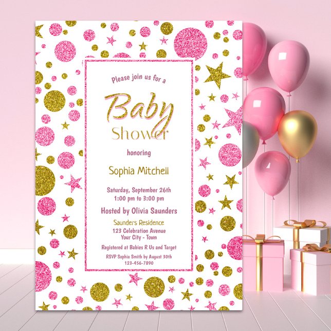Invitación Baby Shower de confetti de oro rosado (Subido por el creador)