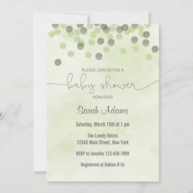 Invitación Baby Shower de Confetti verde claro (Anverso)