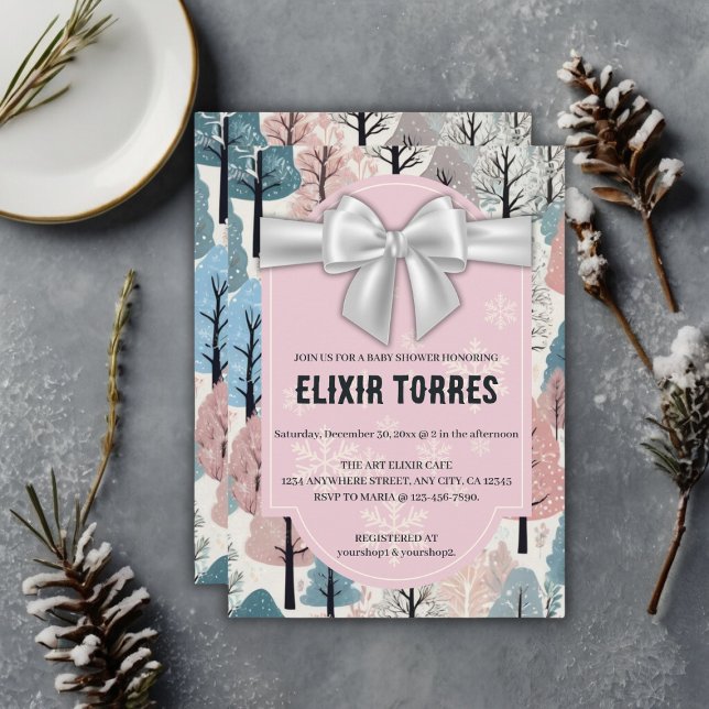 Invitación Baby Shower de copas de nieve del bosque de invier (Subido por el creador)