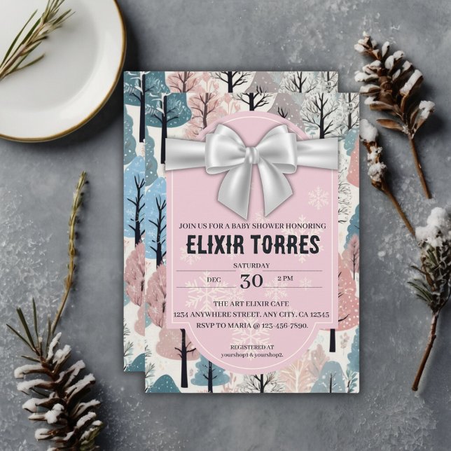 Invitación Baby Shower de copas de nieve del bosque de invier (Subido por el creador)