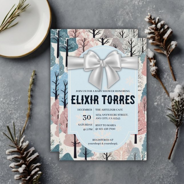 Invitación Baby Shower de copas de nieve del bosque de invier (Subido por el creador)