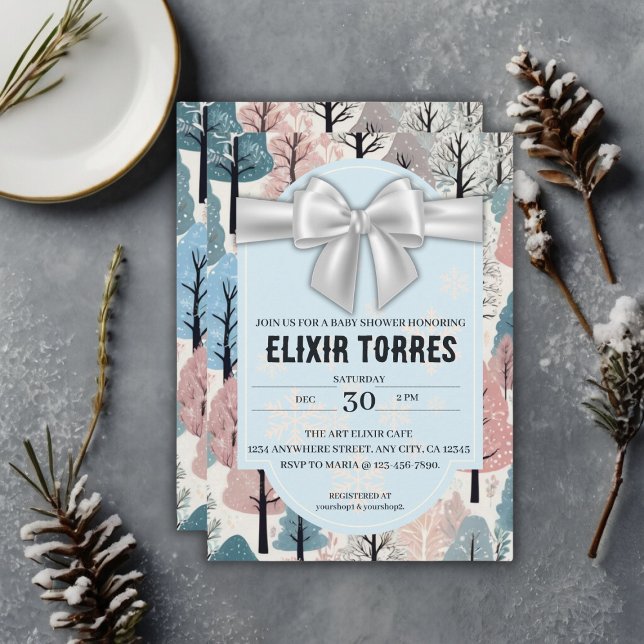 Invitación Baby Shower de copas de nieve del bosque de invier (Subido por el creador)