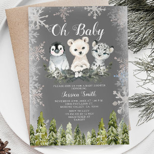 Invitación Baby Shower de copas de nieve en el bosque de anim