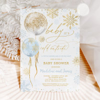 Baby Shower de copo de nieve azul y dorado en invi