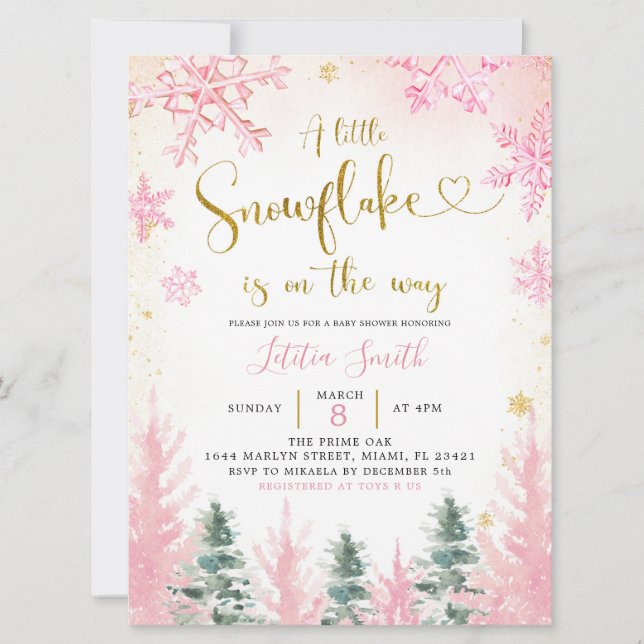 Invitación Baby Shower de copo de nieve en inviern (Anverso)