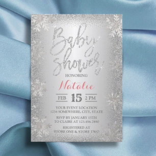 Invitación Baby Shower de copo de nieve plata de invierno mod