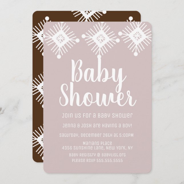 Invitación Baby Shower de copos de nieve chocolate caliente (Anverso / Reverso)