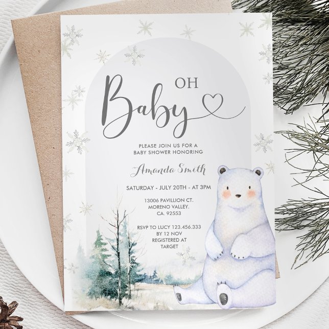 Invitación Baby Shower de copos de nieve con árboles evergree (Subido por el creador)