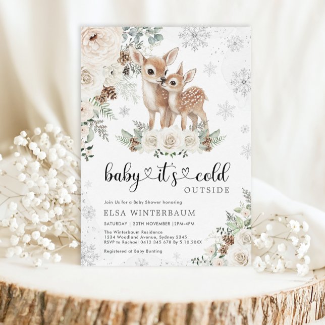 Invitación Baby Shower de copos de nieve con flores blancas d (Subido por el creador)