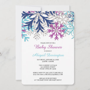 Invitación Baby Shower de copos de nieve con orquídea de la m