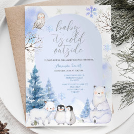 Invitación BABY SHOWER de copos de nieve de ANIMAL ÁRTICO