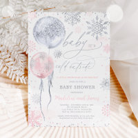 Baby Shower de copos de nieve de plata rosa invern