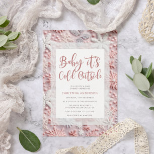 Invitación Baby Shower de copos de nieve de plata rosa invern