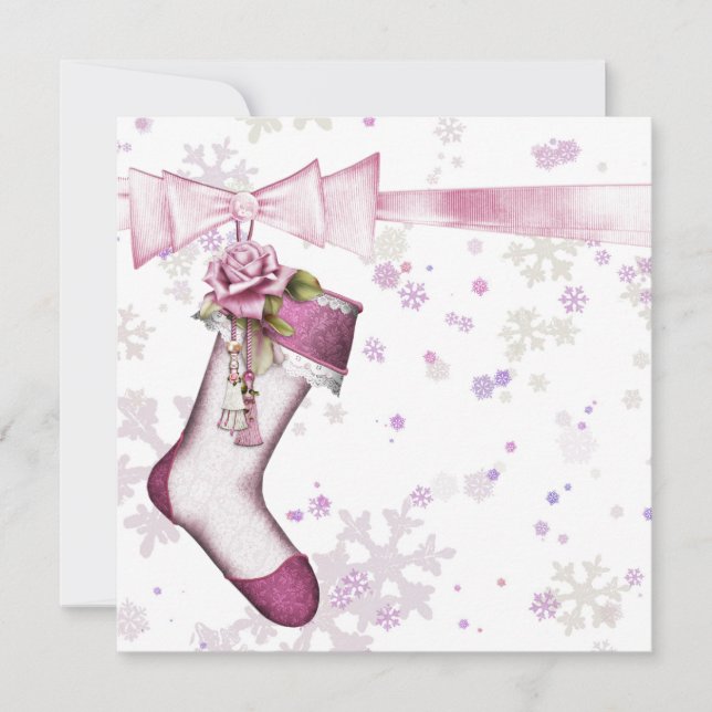 Invitación Baby Shower de copos de nieve rosados en invierno  (Anverso)