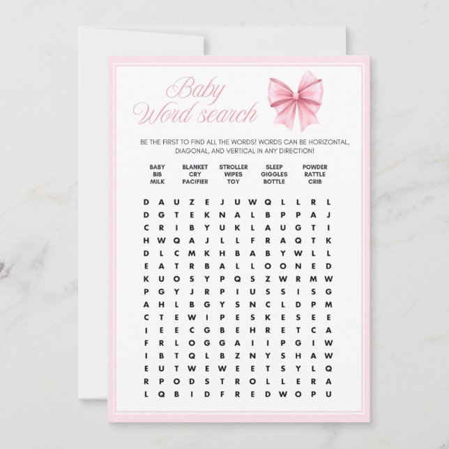 Invitación Baby Shower de Coquette Bow rosa - Nombre editable (Anverso)