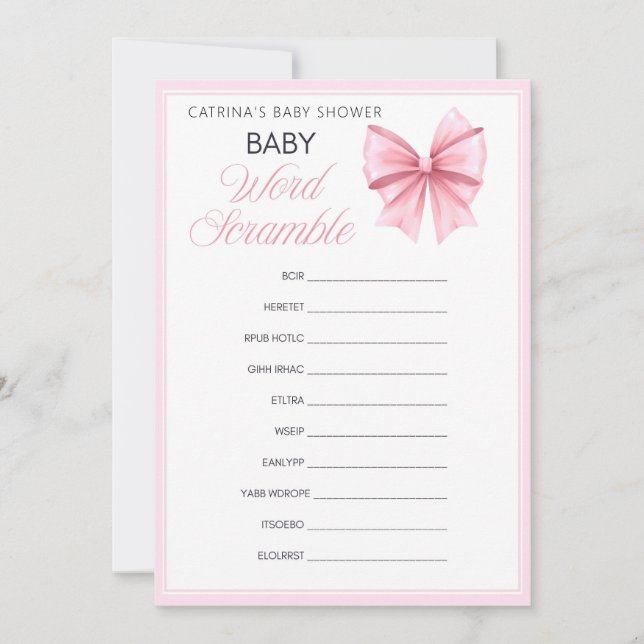 Invitación Baby Shower de Coquette Bow rosa - Nombre editable (Anverso)